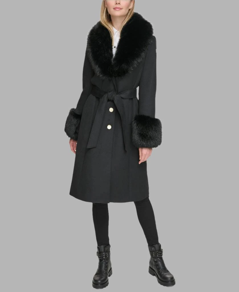 WOOL COAT WITH FAUX FUR COLLAR CUFFS – On Sale Now with Up to 61