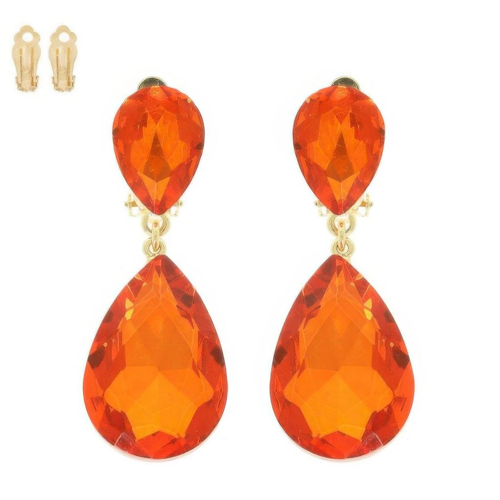 TRUEDAMES Teardrop-cut Crystal Clip On Earrings