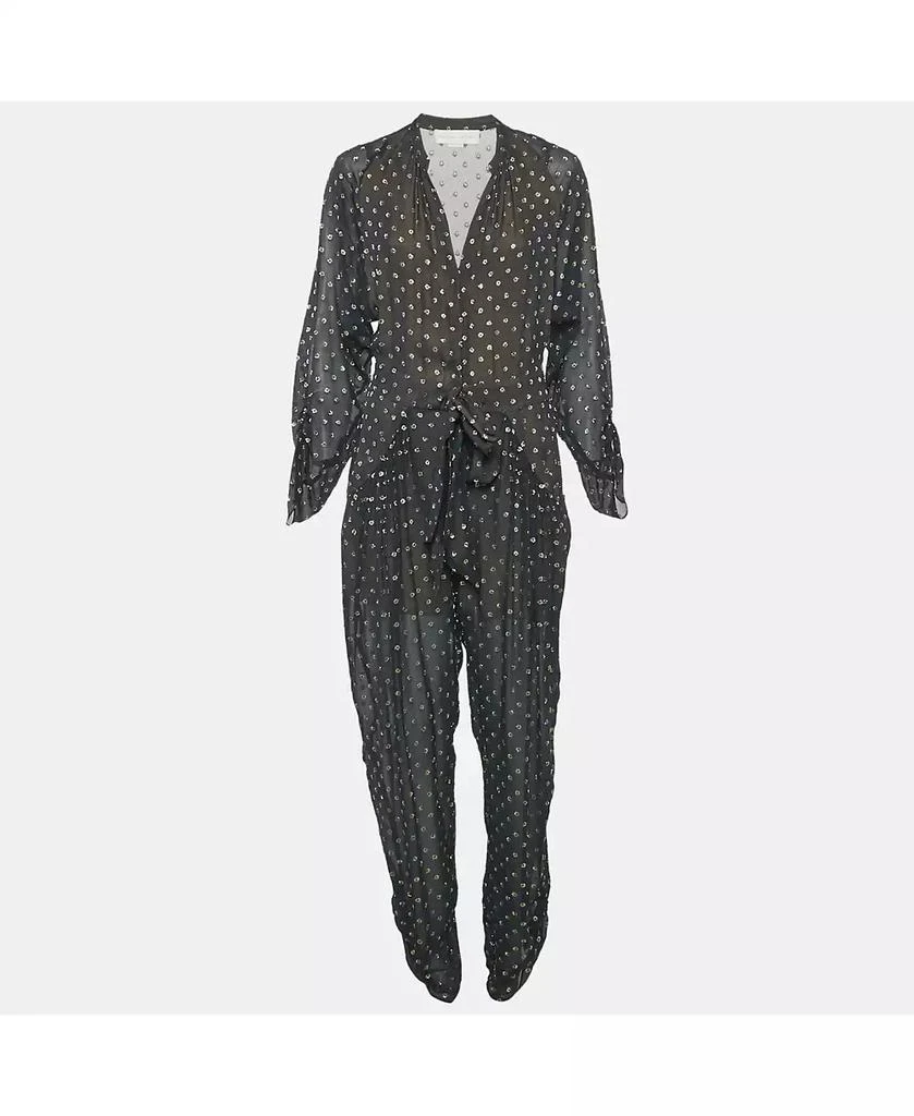 Pre-Owned Stella McCartney Women's Navy Blue Silk Lurex Fil-Coupe Tie-Up Detail Jumpsuit 1