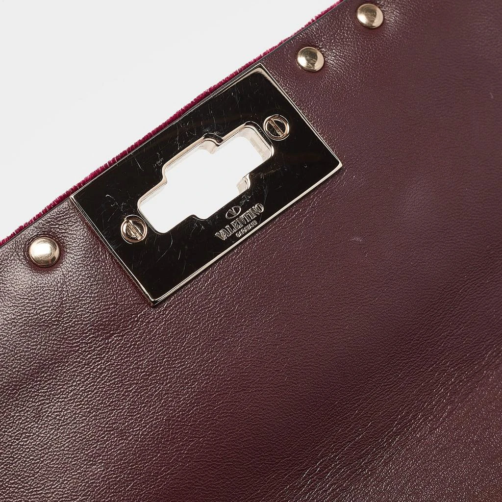 Valentino Valentino Burgundy Velvet Medium Rockstud Spike Top Handle Bag 5