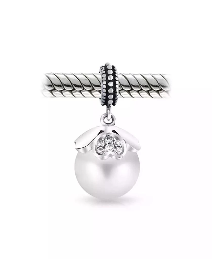 Bling Jewelry Heart Cap Pearl Dangle Charm Bead Sterling Silver European Bracelet 2