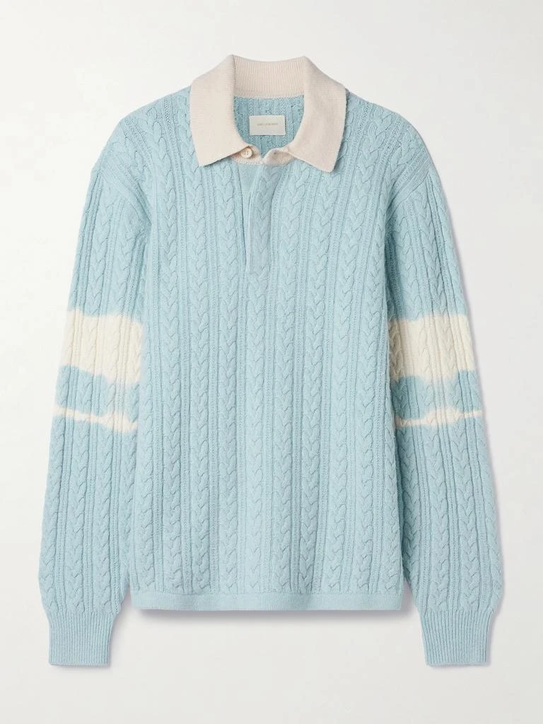 AIMÉ LEON DORE Cable-knit Striped Wool And Cotton-blend Polo Shirt - Light blue