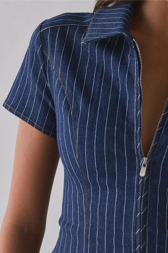 Urban Outfitters UO Polly Zip-Front Slim Short Sleeve Denim Shirt 5