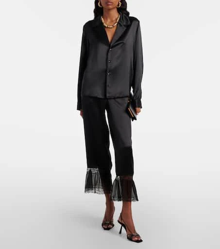 Yves Saint Laurent Lace-trimmed silk satin wide-leg pants 2