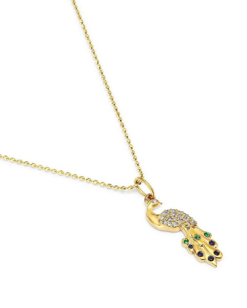 Sydney Evan 14K Yellow Gold Emerald, Sapphire & Diamond Peacock Pendant Necklace, 18" 3