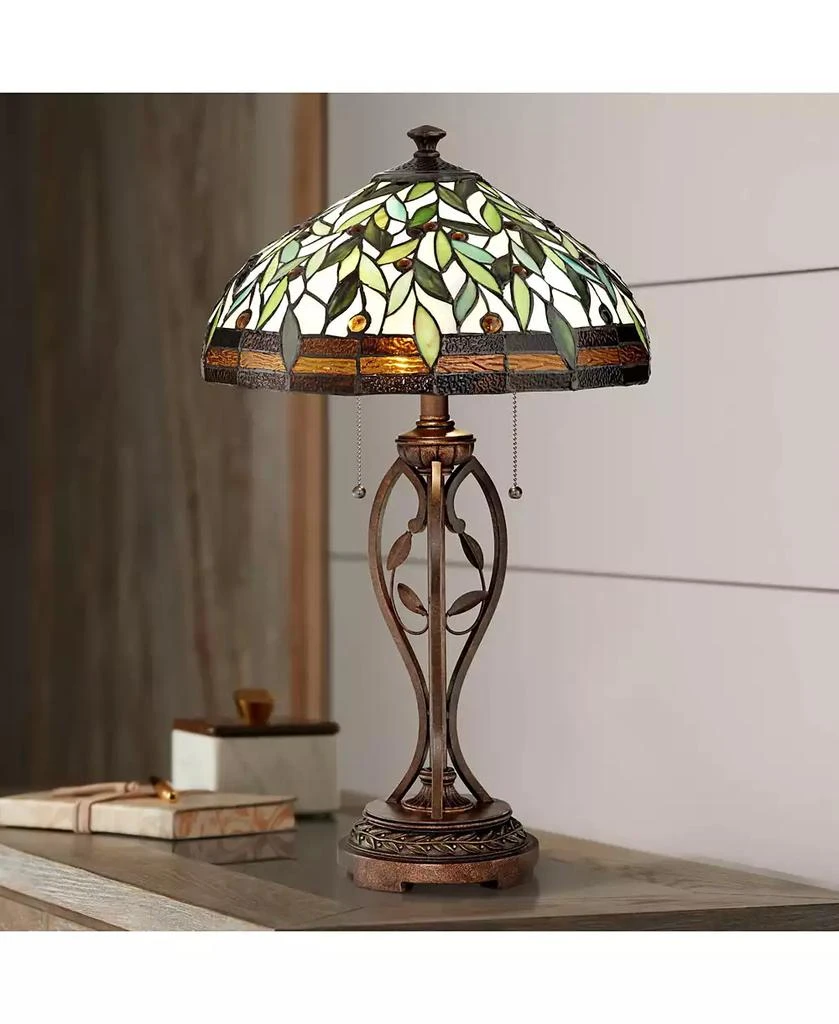 Robert Louis Tiffany Traditional Table Lamp 26" High Bronze Leaf and Vine Glass Shade for Living Room Family Bedroom Bedside Nightstand 2