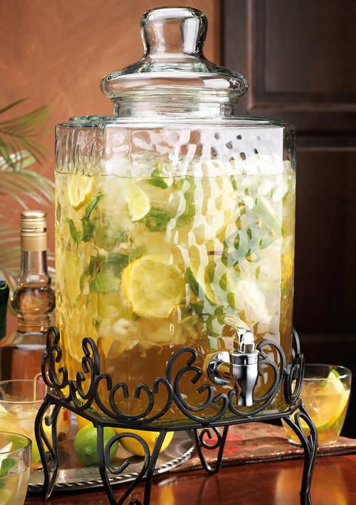 Home Essentials Essentials Beyond Hammered Glass Beverage Dispenser With Scroll Iron Stand