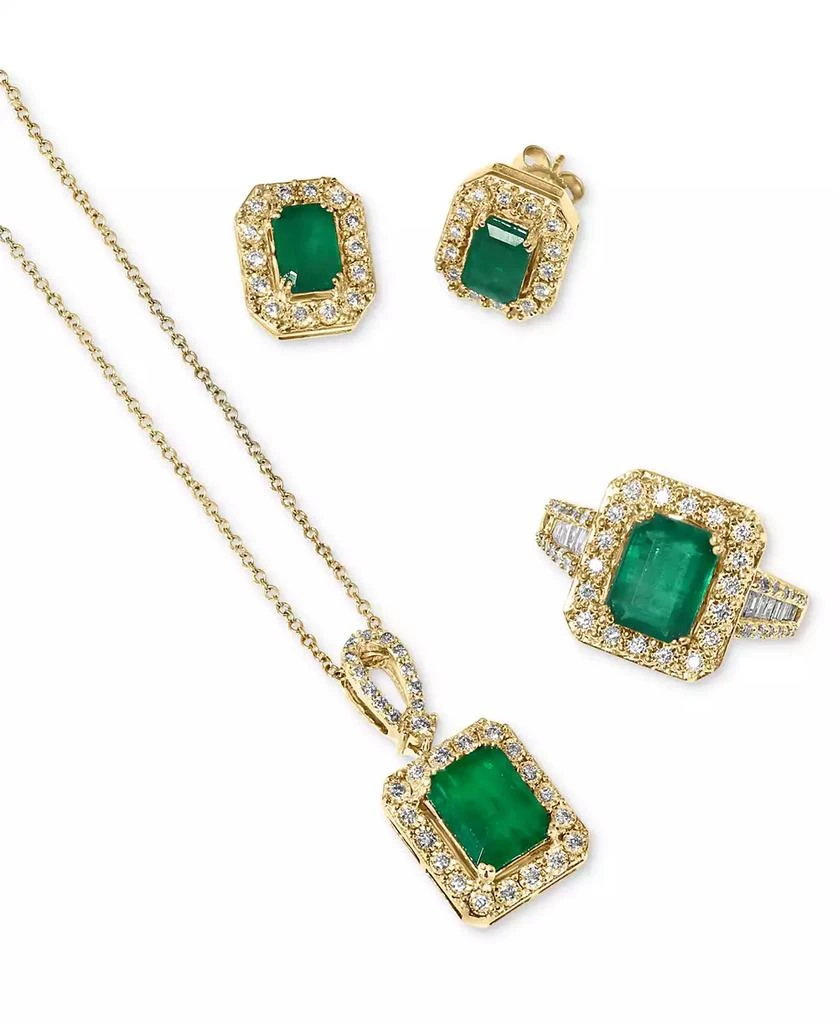Effy EFFY® Emerald (2-1/5 ct. t.w.) & Diamond (1/4 ct. t.w.) Emerald-Cut Square Halo 18" Pendant Necklace in 14k Two-Tone Gold 4