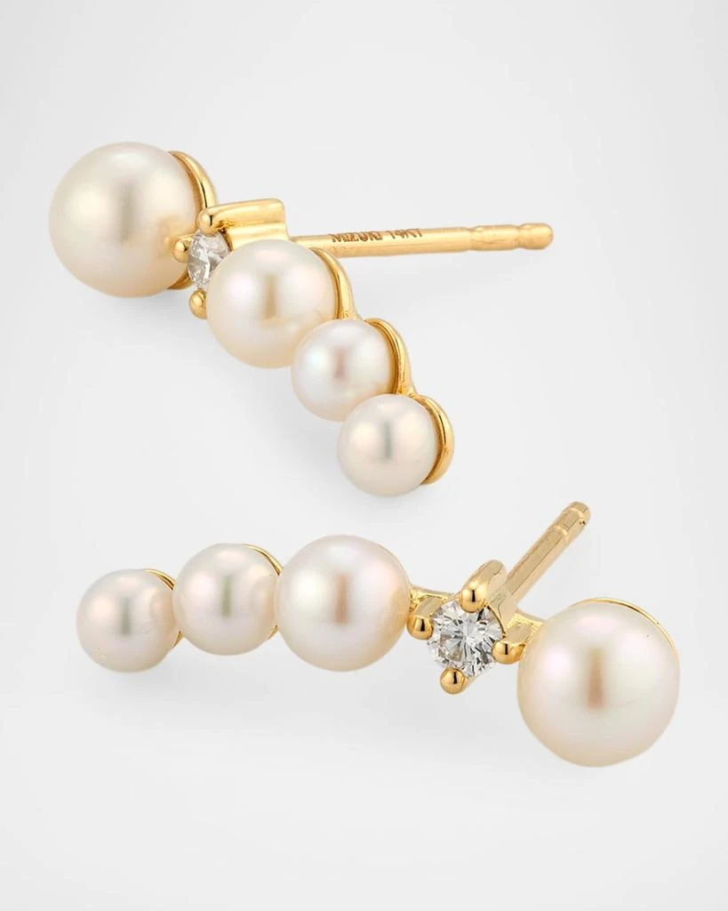 Mizuki 14K Yellow Gold Diamond and Freshwater Pearl Earrings, 3-5mm 3