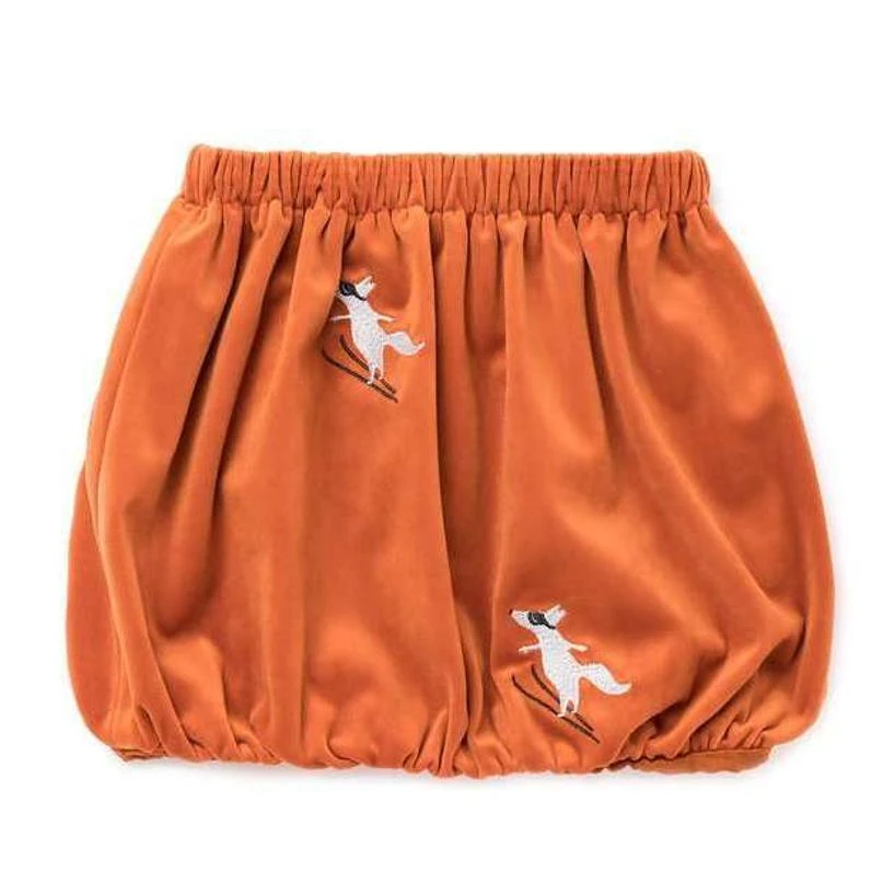 Omamimini Velvet Bubble Skirt with Foxes Embroidery 4