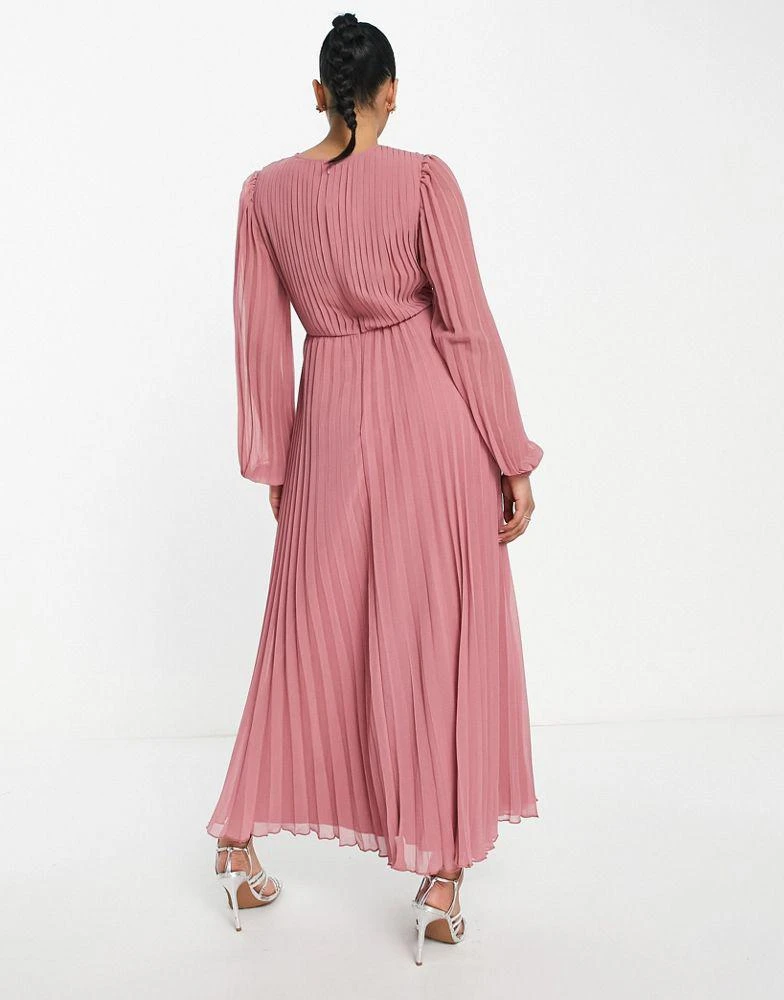 ASOS ASOS DESIGN pleated bodice plunge neck midi dress in rose 2