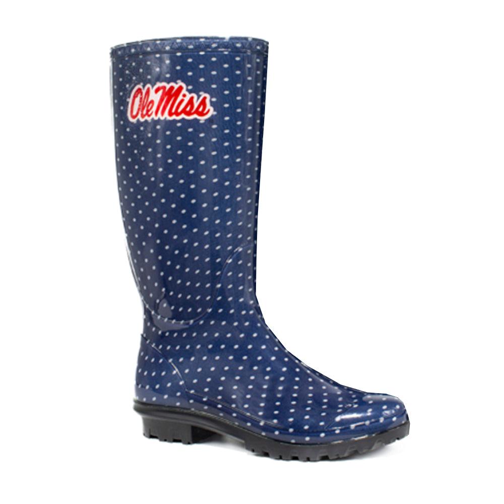 Gameday Boots University of Mississippi Polka Dot Round Toe Rain Boots