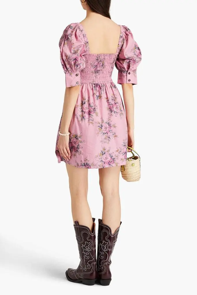 Ganni Shirred floral-print cotton mini dress 3