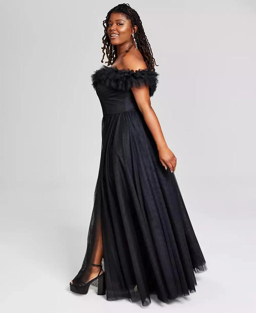 City Studios Trendy Plus Size Tulle-Trim Off-The-Shoulder Gown, Created for Macy's 12