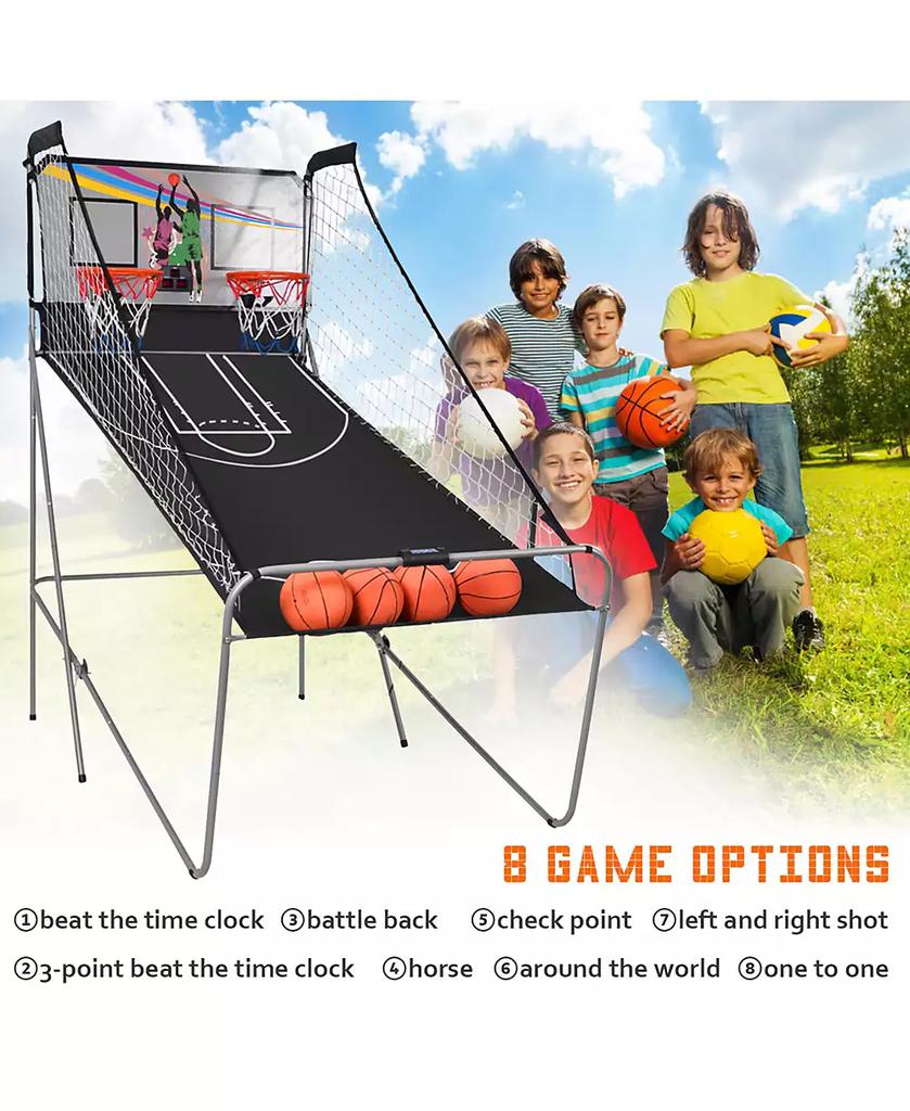 Costway Dual LED Electronic Shot Basketball Arcade Game with 8 Game Modes 4 Balls Foldable