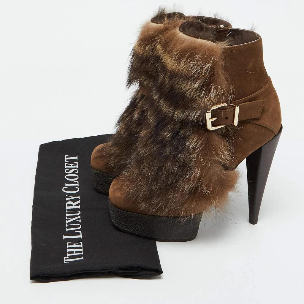 Fendi Fendi Brown Nubuck Leather and Raccoon Fur Platform Ankle Boots Size 36 9