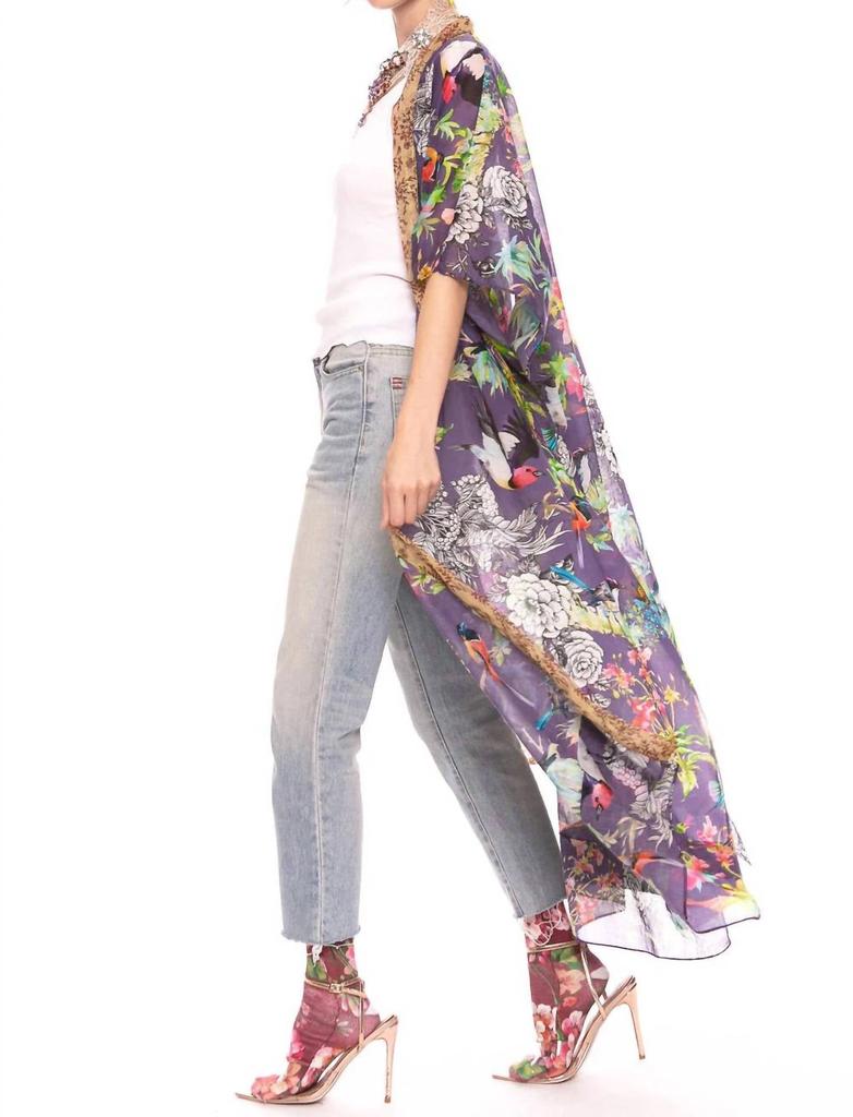 Aratta Dreaming Of Paradise Kimono In Vintage Lilac Bird Floral