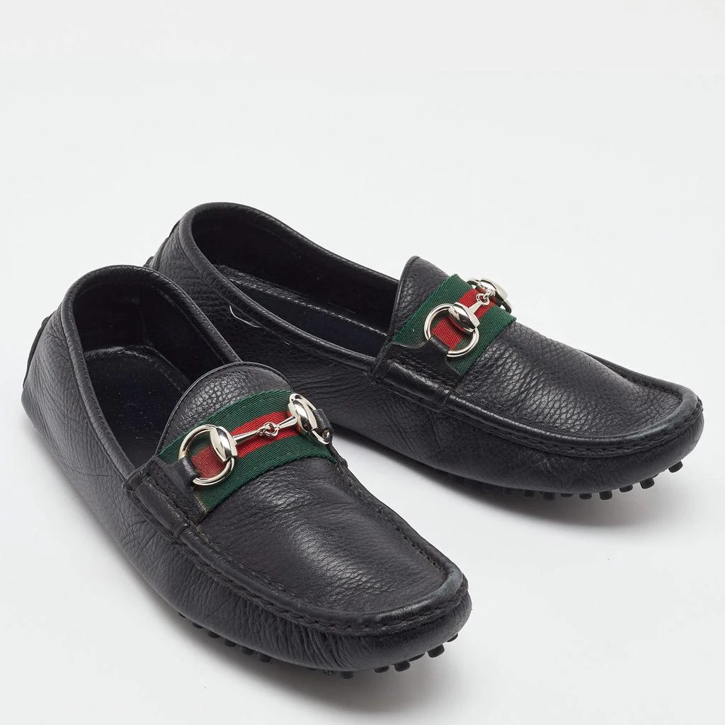Gucci Black Leather Web Horsebit Slip On Loafers Size 37  display picture 1