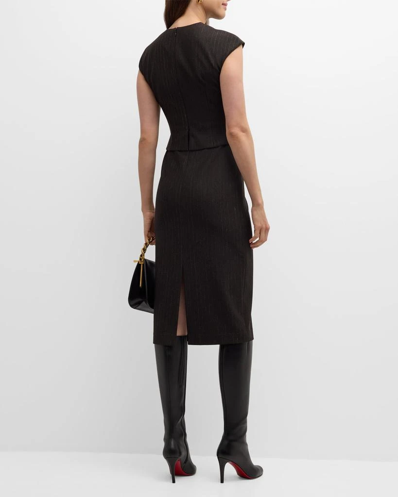 St. John Pinstripe Jersey Cap-Sleeve Peplum Midi Dress 6