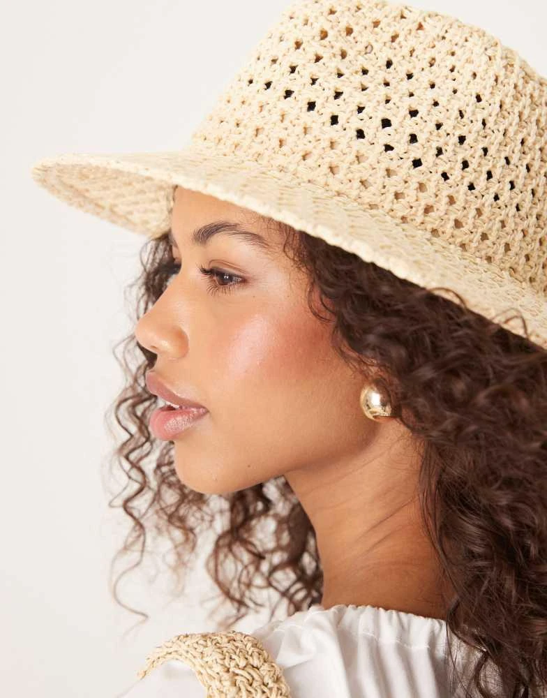 ASOS ASOS DESIGN crochet knit packable fedora in neutral 3