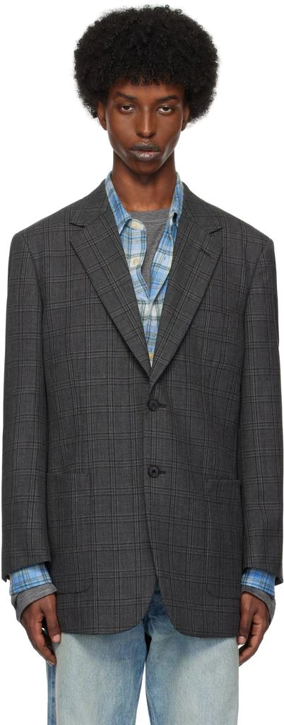 AURALEE Gray Bluefaced Wool Check Double-Breasted Blazer 1