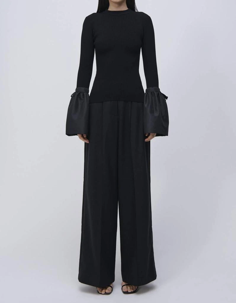 SIMKHAI Agata Ribbed Knit Top With Flutter Sleeves In Black 1