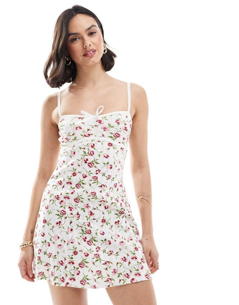 ASOS ASOS DESIGN cami lace strap pointelle mini dress with binding in ditsy floral print 2