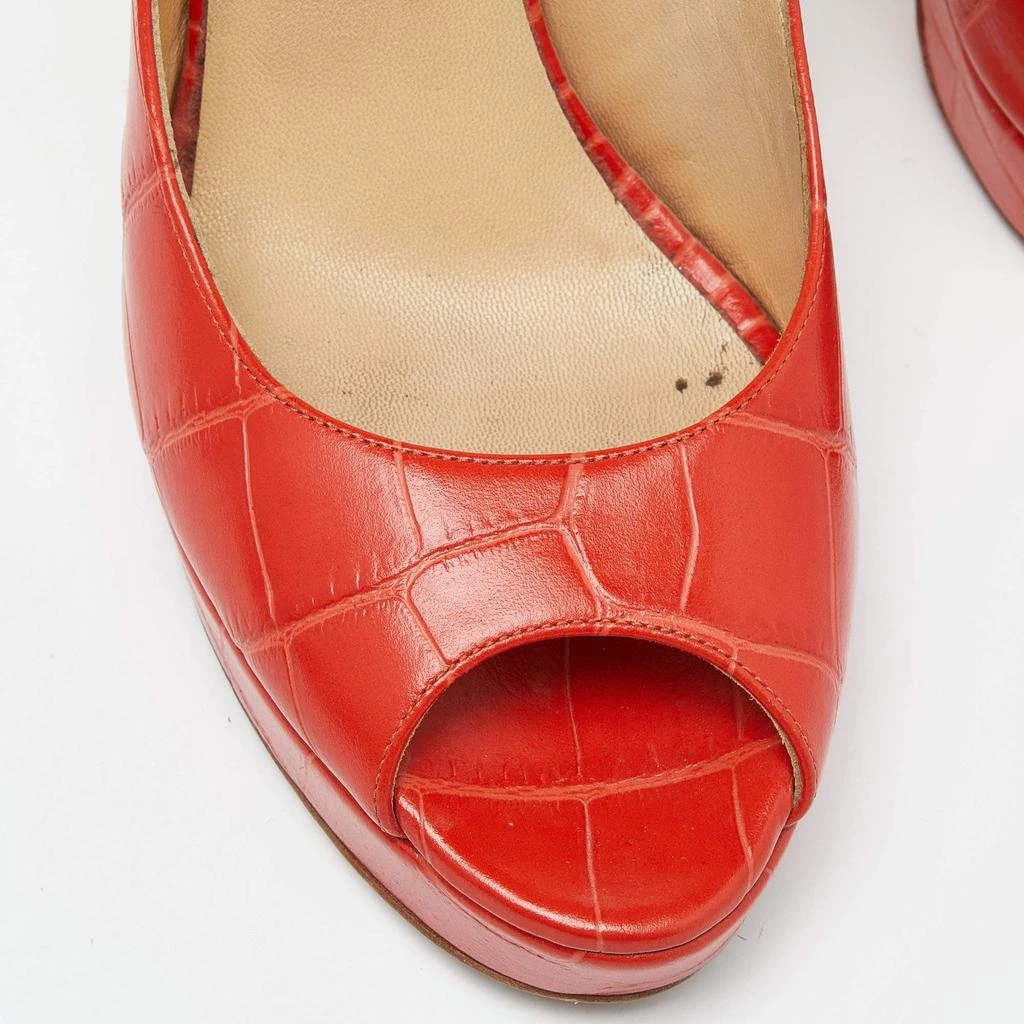 Jimmy Choo Jimmy Choo Orange Croc Embossed Leather Peep Toe Platform Slingback Pumps Size 39 8