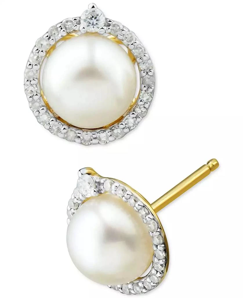 Honora Cultured Freshwater Pearl (6mm) & Diamond (1/6 ct. t.w.) Halo Stud Earrings in 14k White Gold 1