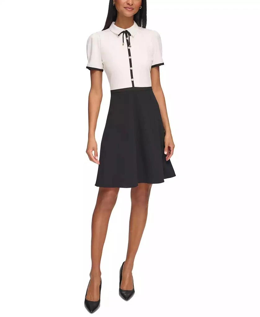 Karl Lagerfeld Paris Women's Collared Contrast Trim Knee-length Dress 1