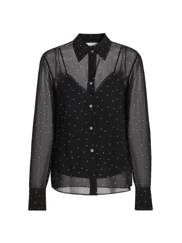 Vince Dot-Print Sheer Silk Long-Sleeve Blouse 6
