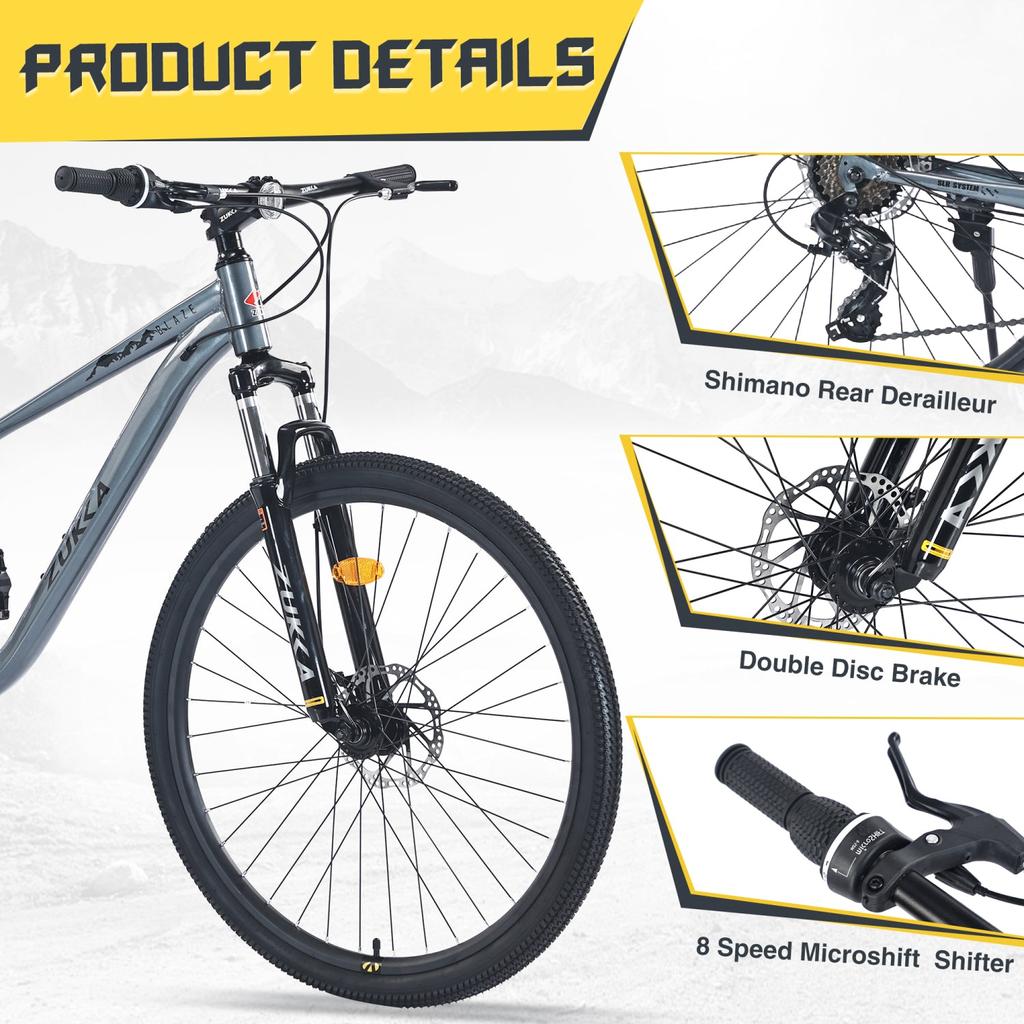 Streamdale Furniture Streamdale 29 Inch Wheels 8 Speed Mountain Bike, for Men Women Boys and Girls, Front Suspension, Steel Frame