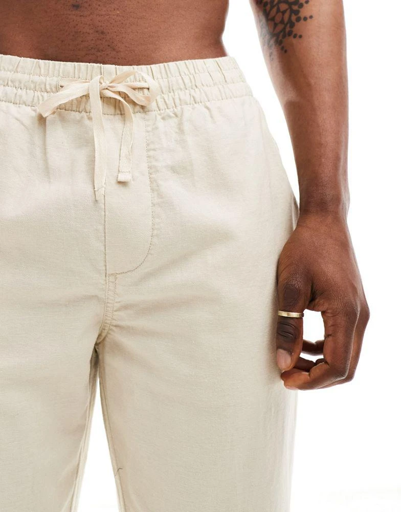 Pull&Bear Pull&Bear linen look wide leg trousers in sand 3