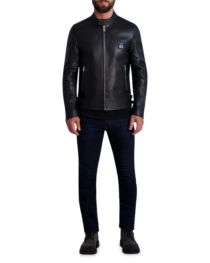 Karl Lagerfeld Paris Leather Full Zip Racer Jacket Jackets
