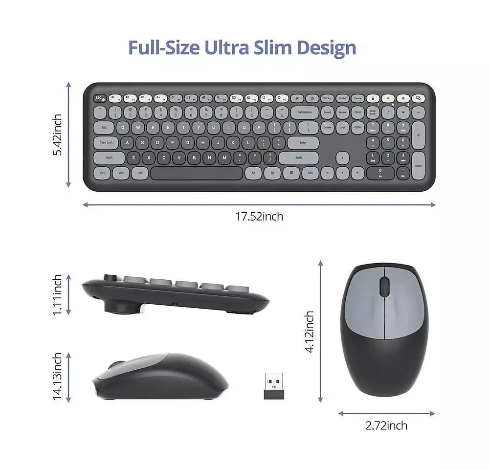 risokeys Cute Keyboard and Mouse Wireless Silent, Full-Size Retro Typewriter Wireless Quiet Slim Keyboard Low-Noise 2.4GHz for Computer, Desktop, Laptop(Grey) 4
