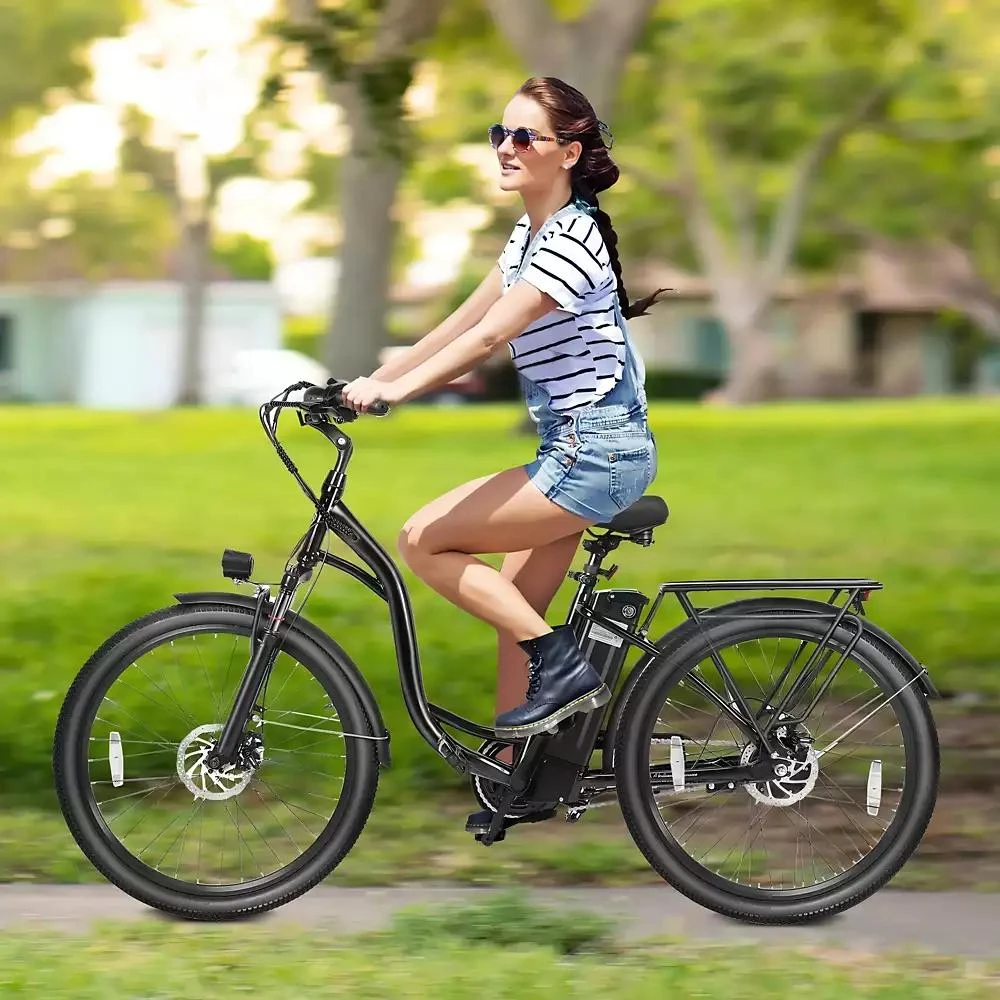 Evercross 350W Adult Electric Bike with Removable Battery, 26" Wheels, Carbon Steel Frame, 3 Ride Modes 
LED Headlights 6