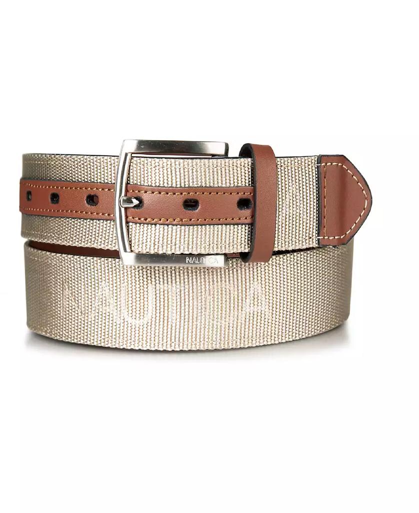 Nautica Men s Leather Tab Signature Webbing Logo Belt Khaki X Large