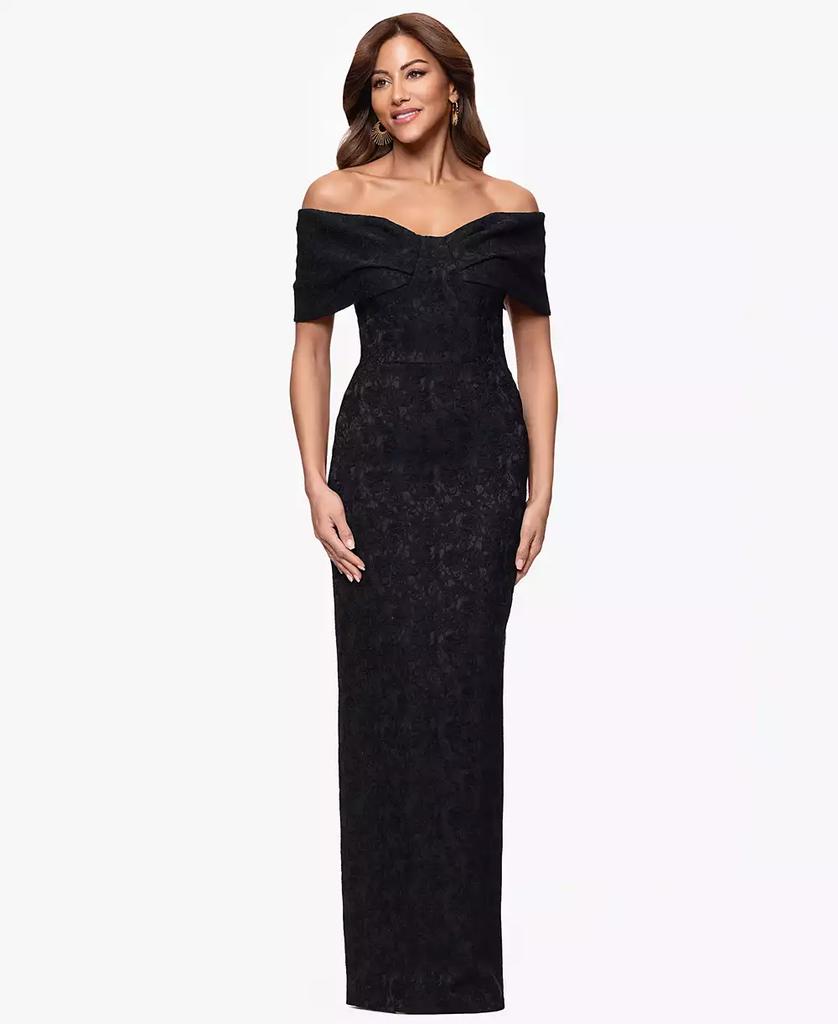 Betsy & Adam Petites Jacquard Knit Off-The-Shoulder Long Dress