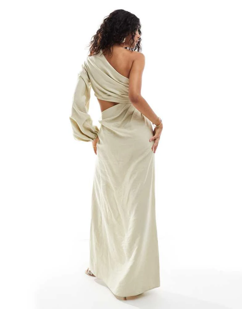 ASOS ASOS DESIGN one shoulder maxi dress with blouson sleeve and waist cut out in cream 4