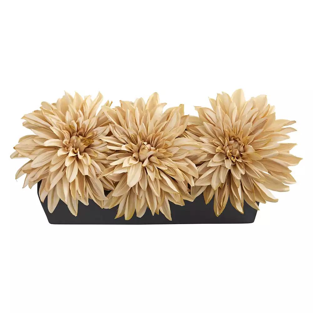 NEARLY NATURAL Dahlia Artificial Arrangement in Black Planter