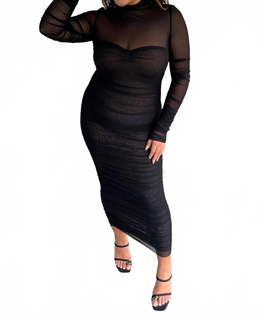 ser.o.ya trina mesh ruched midi dress Trina Mesh Ruched Midi Dress In Black – On Sale Now with Up to 46% Off