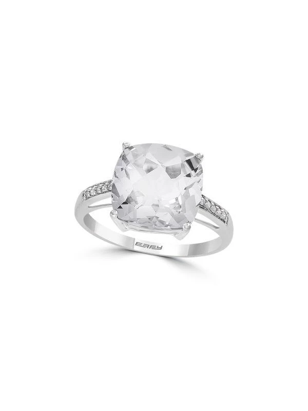 Effy April 14K White Gold, White Topaz & Diamond Solitaire Ring 1