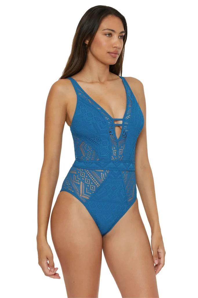 Becca Color Play Swimsuits Women's Lagoon Crochet Plunge One Piece RED283 2