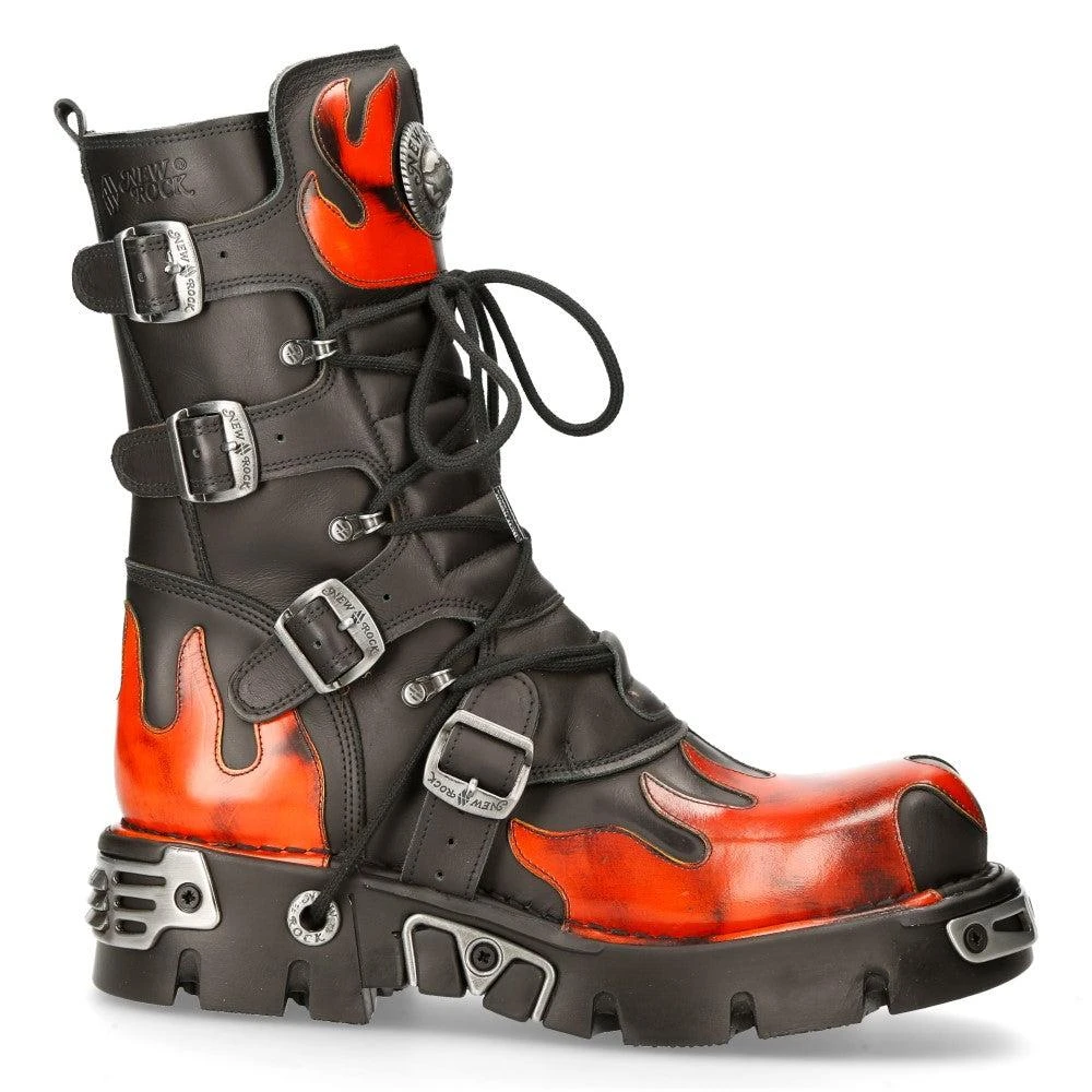 NewRock 591-s1 Flame Metallic Leather Goth Boots 2
