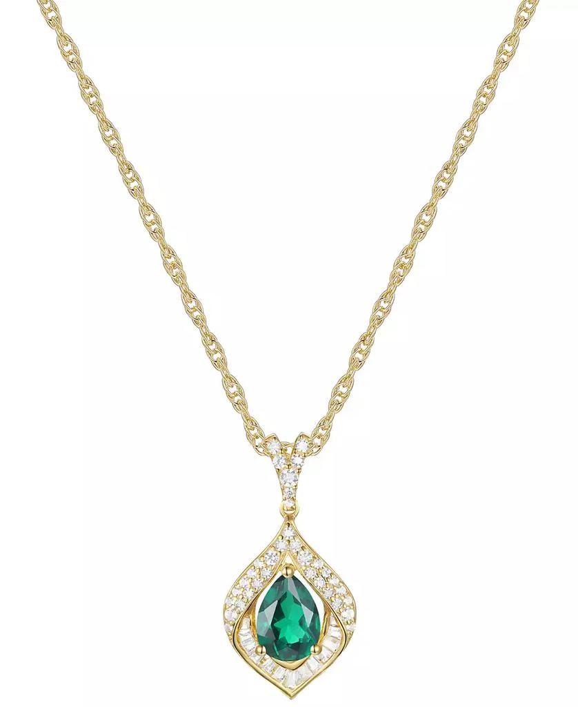 Macy's Lab-Grown Emerald & Lab-Grown White Sapphire 18" Pendant Necklace in 14k Gold-Plated Sterling Silver 1