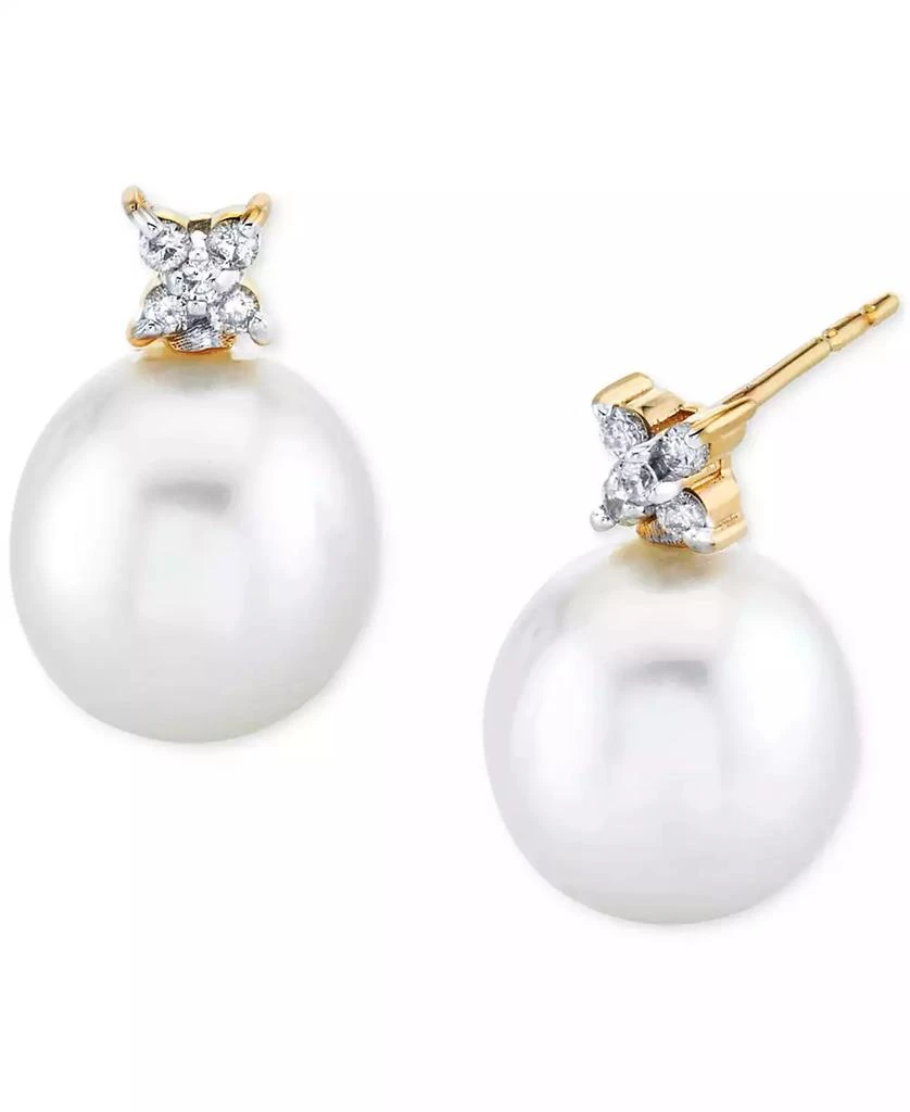 Macy's Cultured Freshwater Pearl (9mm) & Diamond (1/10 ct. t.w.) Stud Earrings in 14k Gold 1