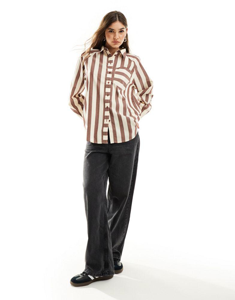 Y.A.S. YAS oversized shirt in cream & brown stripe - BROWN