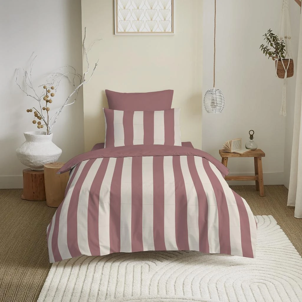 Coton Pur Pack Complet Imprimé (Housse De Couette + Taie(s) + Drap Housse) - 100% Coton 57 Fils - Deauville Pourpre 6