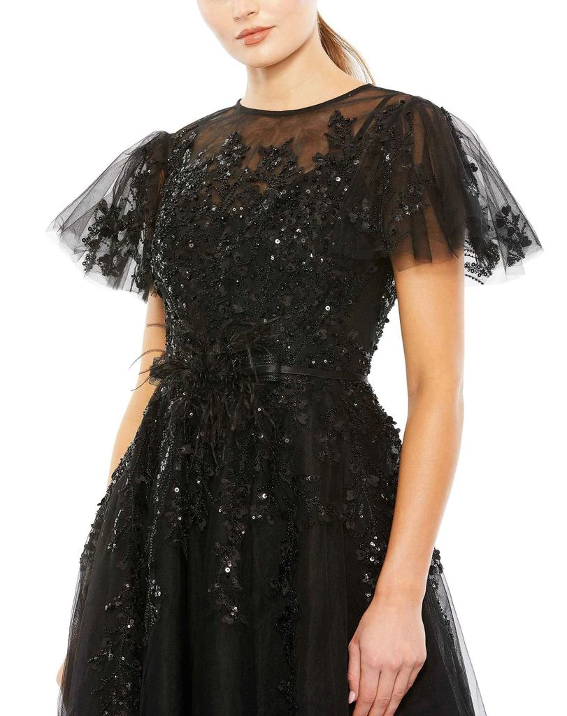 blue dress for baby girl Scoop Neck Chiffon Flutter Sleeve Embroidered A-Line Dress Missy / 12 / Shell