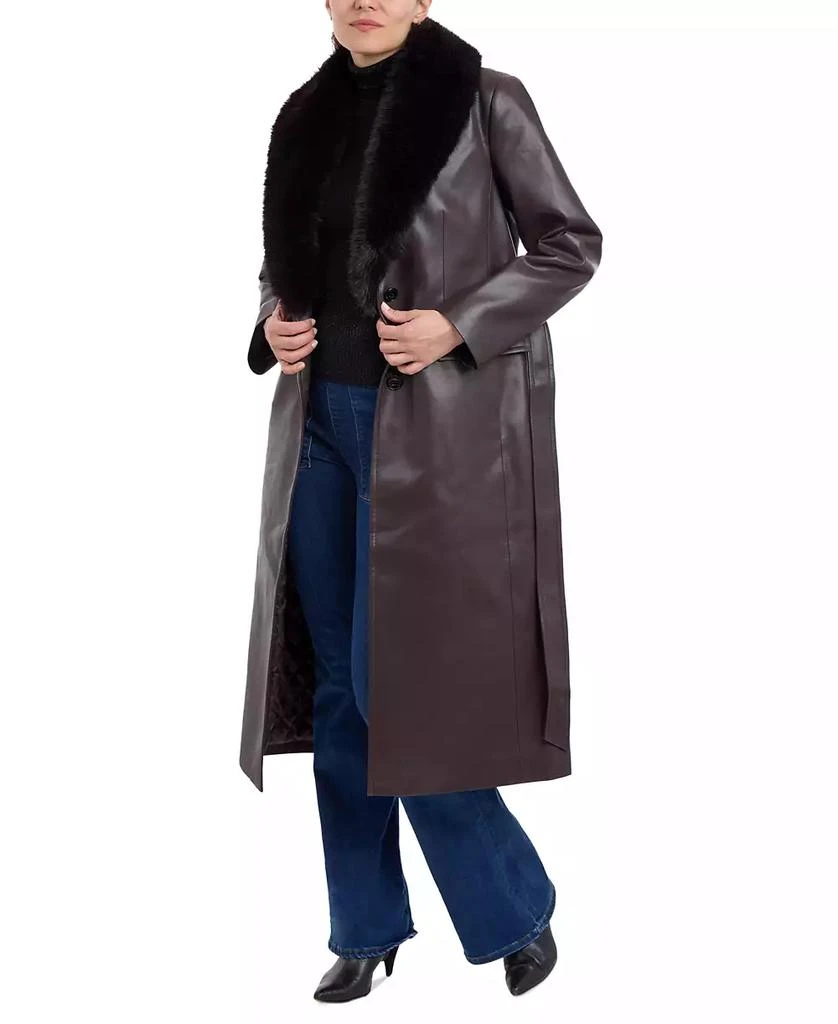 Michael Kors Women's Faux-Fur-Trim Faux-Leather Trench Coat 4